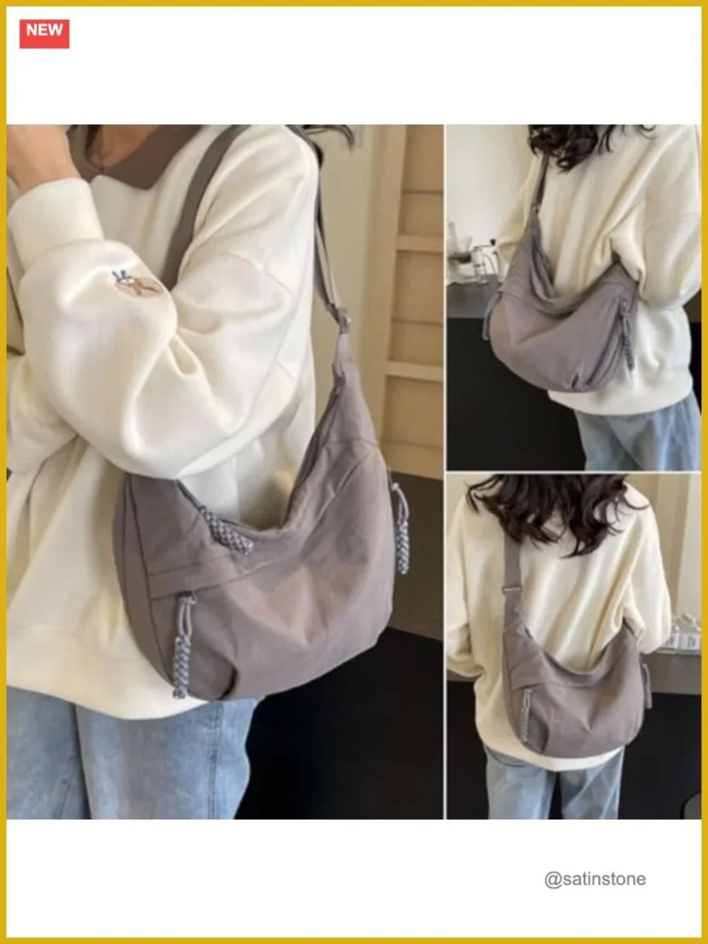 Nylon Crossbody Bag for Women, Adjustable Strap Crescent Purse